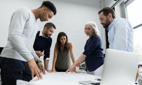 Group of business people discussing financial plan